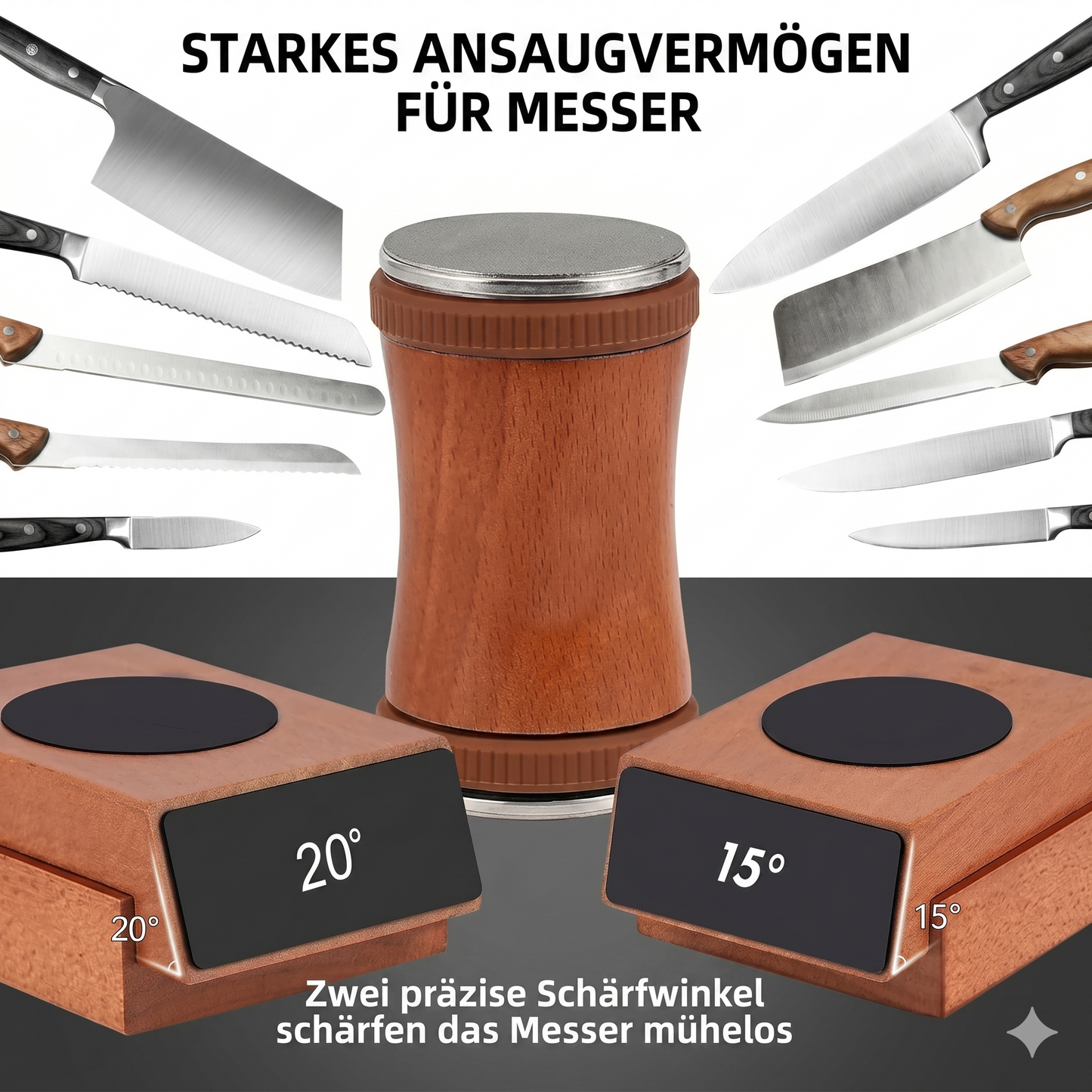 Roll-Sharpener with 15° & 20° Angle and Magnetic Wood Stand
