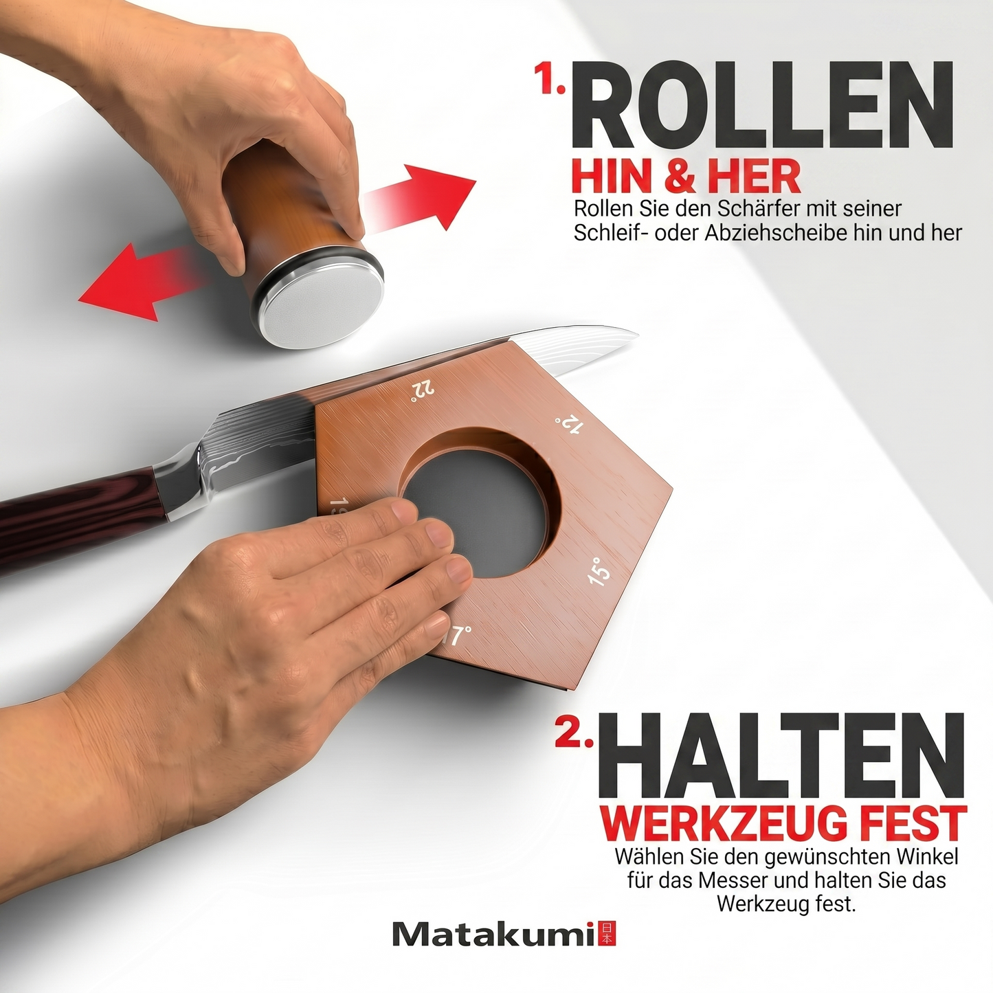 Roll Sharpener Knife Sharpener for Kitchen Knives with 12°, 15°, 17°, 19° & 22°