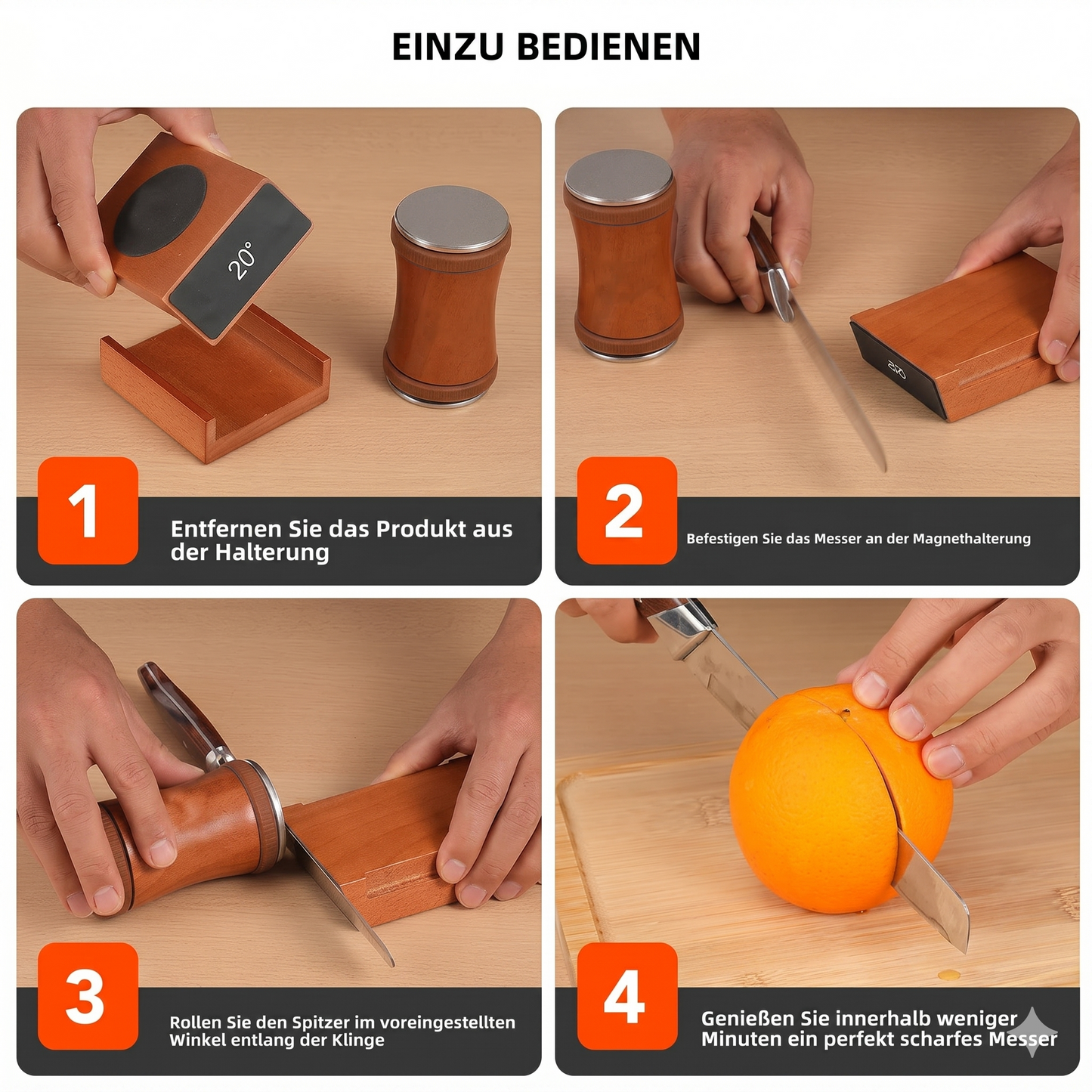 Roll-Sharpener with 15° & 20° Angle and Magnetic Wood Stand