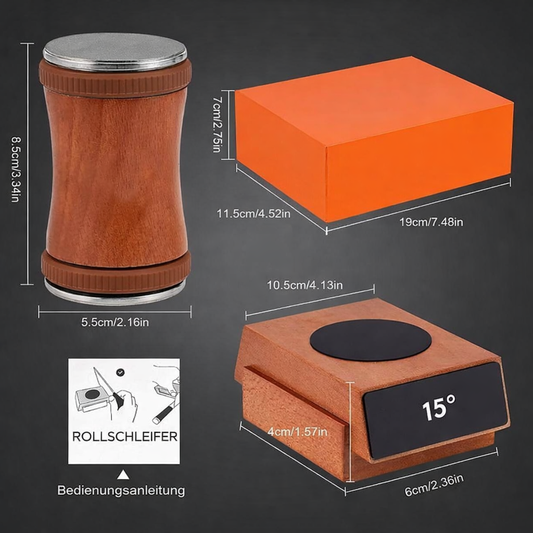 Rollschleifer Messerschärfer mit 15° & 20° Winkel und magnetischer Holzstütze