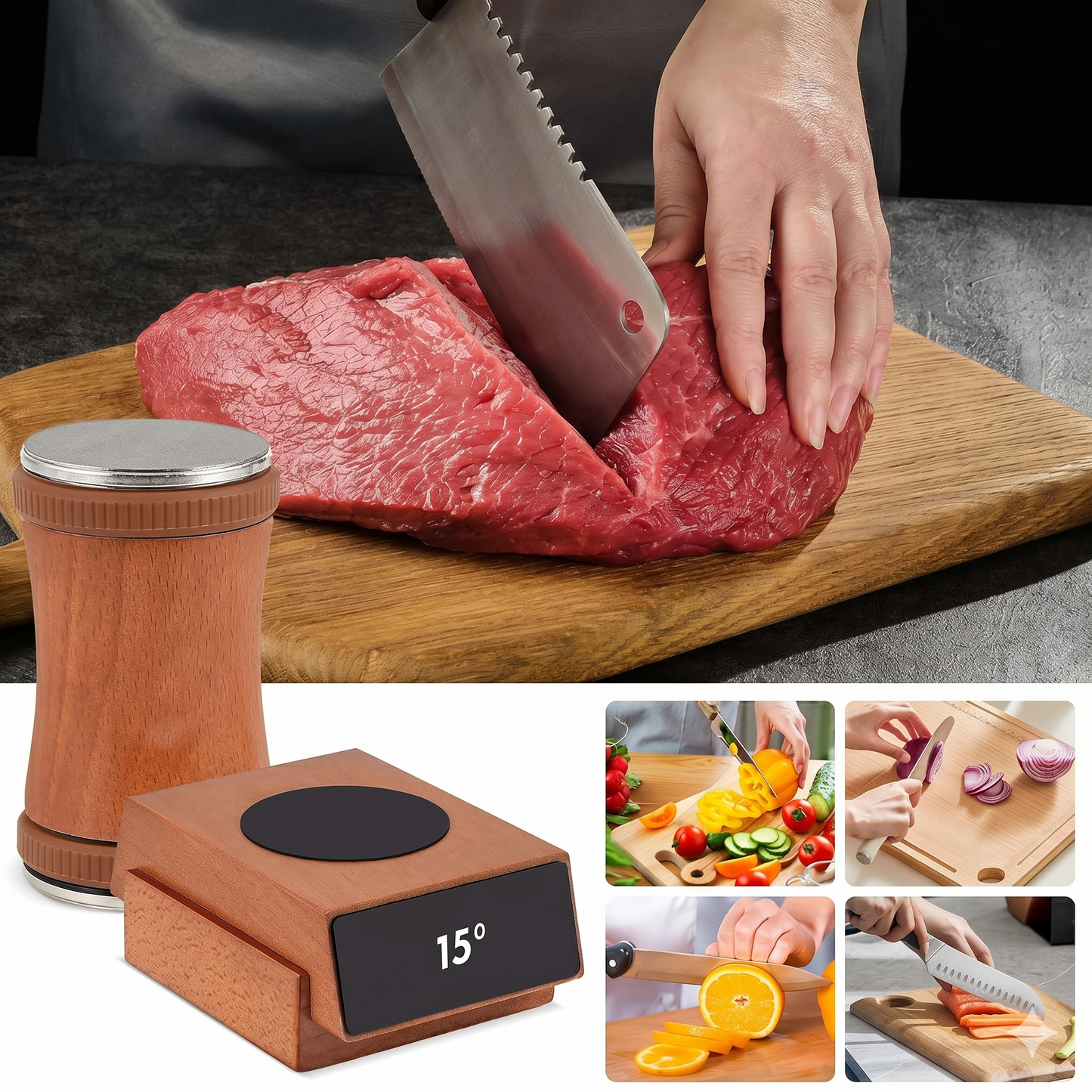 Roll-Sharpener with 15° & 20° Angle and Magnetic Wood Stand