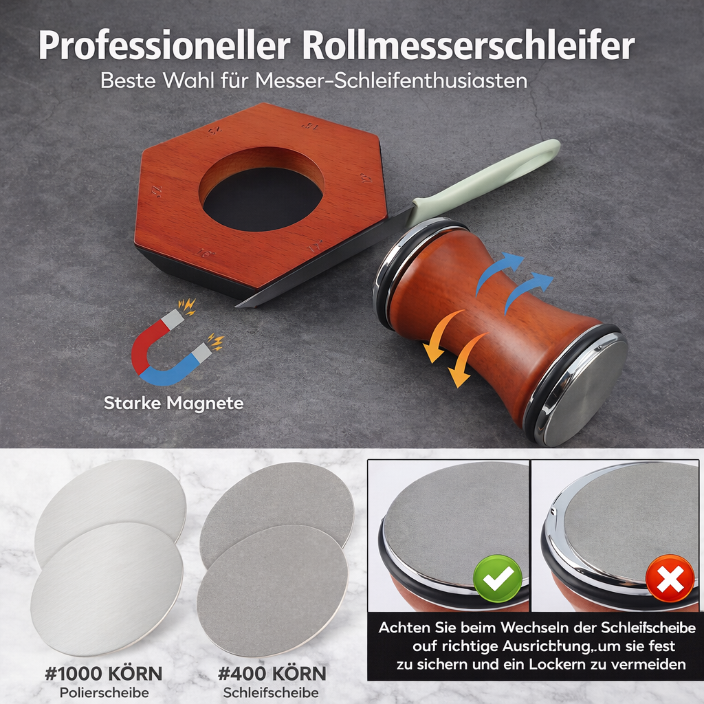 Rolling Knife Sharpener for Kitchen Knives with 12°, 15°, 17°, 19°, 20° & 22°