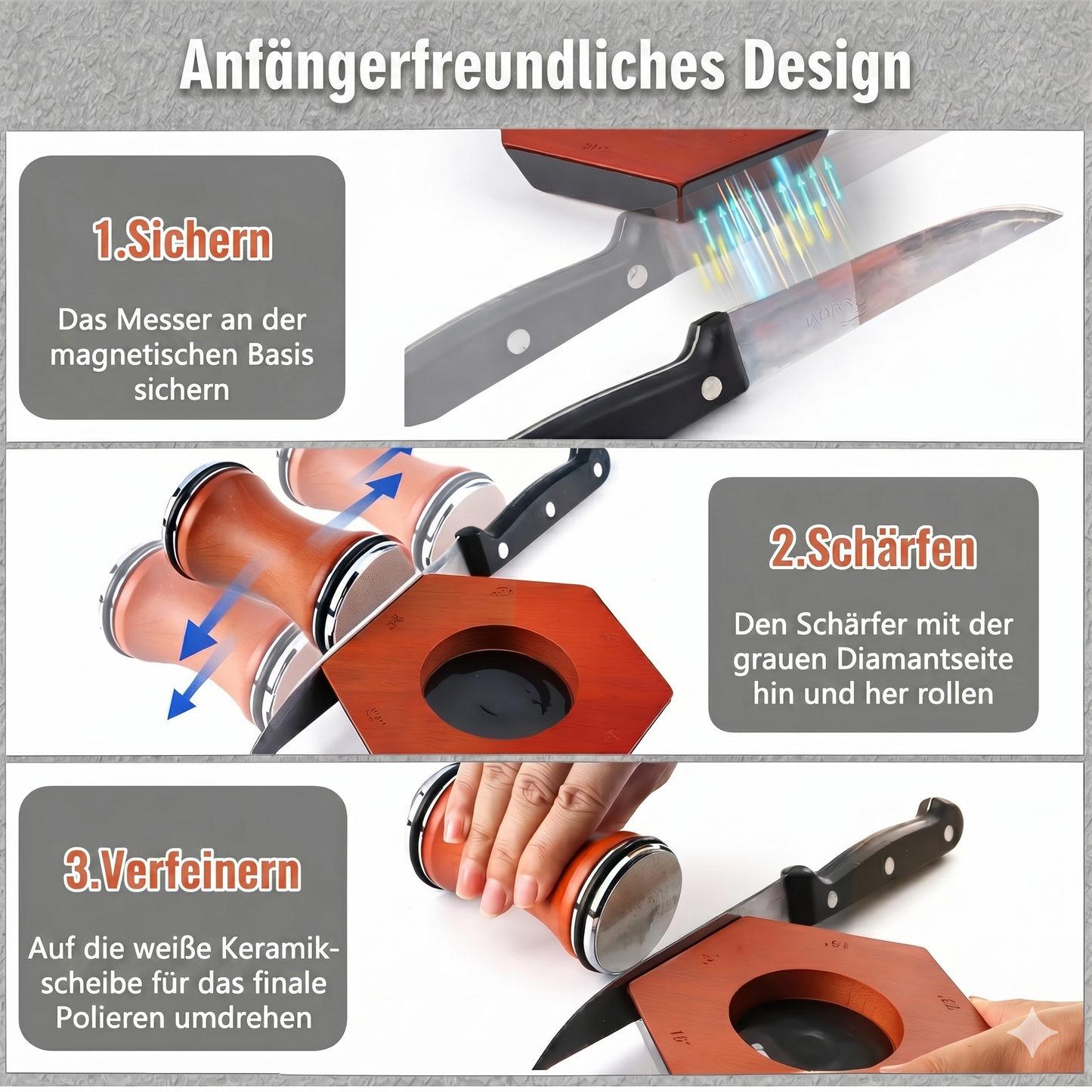Rolling Knife Sharpener for Kitchen Knives with 12°, 15°, 17°, 19°, 20° & 22°